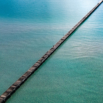 Wooden bridge, pier, aerial view HD phone wallpaper