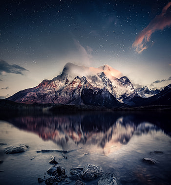 Reflections, mountains, lake, sky HD phone wallpaper