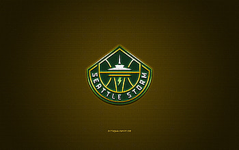 Seattle Storm, American basketball club, WNBA, green logo, yellow carbon fiber background, basketball, Seattle, USA, Seattle Storm logo HD wallpaper