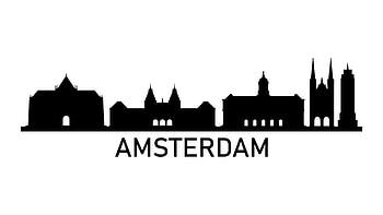 Amsterdam skyline, White background, Artistic representation, Vector art HD wallpaper