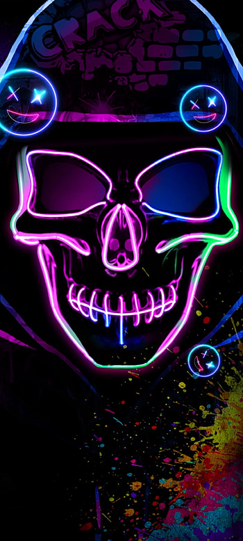 Rainbow Skull, red, magenta, neon HD phone wallpaper