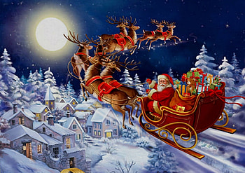 Santa comes, winter, moon, heaven, santa HD wallpaper