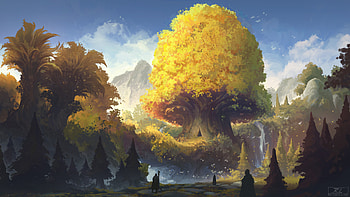 Mushroom Tree, fantasy, forest HD wallpaper