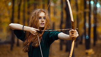 Archer girl, archer, model, girl, redhead, woman HD wallpaper