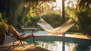 Serene Poolside Hammock - AI Art, AI Art, man made, hammock HD wallpaper