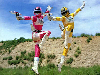 Biogirls, yello four, battle armor, robot, bioman, pink five, power ranger, jump, super sentai HD wallpaper