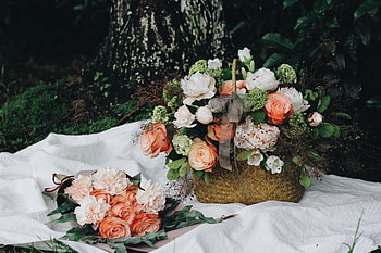 Flowers, Basket, Composition HD wallpaper