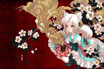Anime, white, red, smoke, flowers HD wallpaper