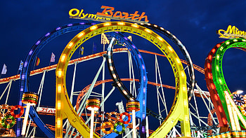 Amusement park, Thrilling rides, Fun times, Vibrant HD wallpaper