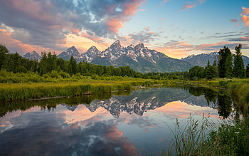 Grand Teton Sunrise, river, National Park, America, mountains, sunrise HD wallpaper