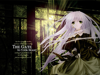 tagme, anime, white hair, long hair, green eyes, dress HD wallpaper