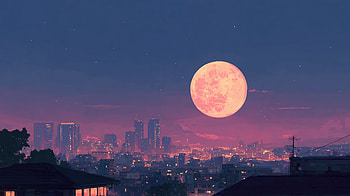 Full Moon Over The City Skyline, moon, skyline, ai, artist, artwork, digital-art HD wallpaper