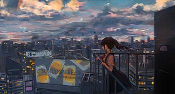 Cityscape Sky Anime Girl Peace Alone , anime-girl, anime, cityscape, artist, artwork, digital-art HD wallpaper