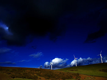 blue sky, landscape, blue, windmill, sky HD wallpaper