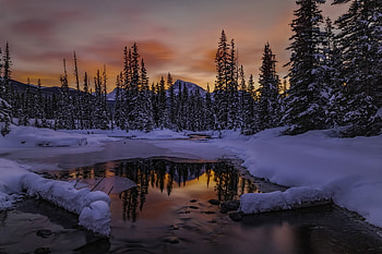 Frozen River, Mountains, Forest, Trees, Snow HD wallpaper