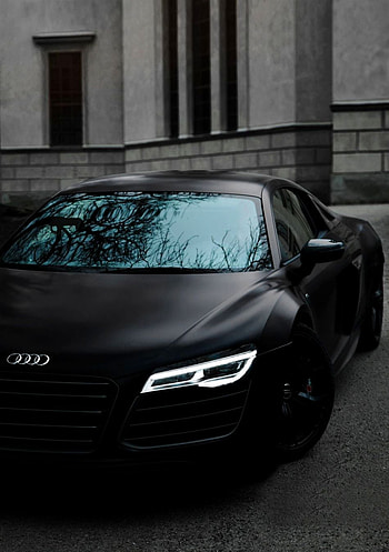 Audi R8 Matte Black Engine, Audi R8 Black and White HD phone wallpaper