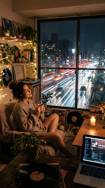 Rainy Lofi Night | Cozy Window | Midnight Chill | Vinyl & Raindrops, City Night HD phone wallpaper