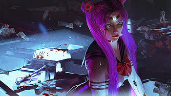 Sailor Moon Cyberpunk Girl , cyberpunk, scifi, artist, artwork, digital-art, artstation HD wallpaper