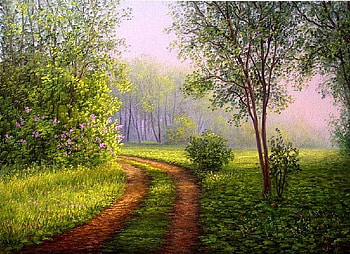 Forest path, painting, art, path, nature, forest, tree HD wallpaper