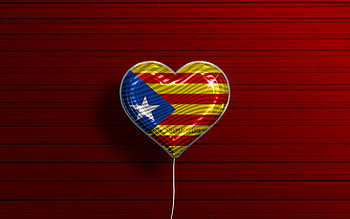 I Love Estelada Catalonia, , realistic balloons, red wooden background, Day of Estelada Catalonia, Communities of Spain, flag of Estelada Catalonia, Spain, balloon with flag, spanish communities, Estelada Catalonia flag, Estelada Catalonia HD wallpaper