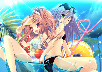 karomix-karory, sexy, hot, cute, girl, bikini, food, anime girl, swimsuit, anime, fruit, girls, water, female HD wallpaper