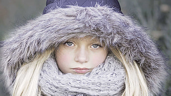 Grey Eyes Cute Little Girl Is Wearing Hood Headgear Scarf Cute HD wallpaper