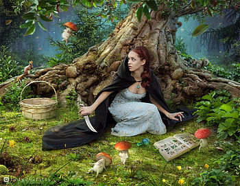 Forest attackers, l saveljeva, girl, fantasy, snow white, forest HD wallpaper