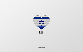I Love Lod, Israeli cities, Day of Lod, gray background, Lod, Israel, Israeli flag heart, favorite cities, Love Lod HD wallpaper
