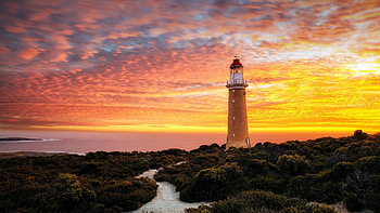 The Cape du Couedic Lighthouse, Australia, colors, landscape, sky, sunset, clouds HD wallpaper