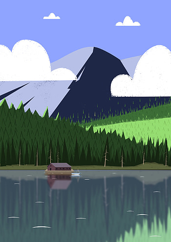 Water, Art, Mountains, Building, Forest HD phone wallpaper