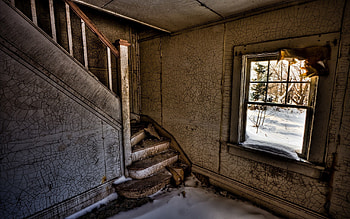 Snow, Miscellanea, Miscellaneous, Window, Ladder, Stairs, Room HD wallpaper