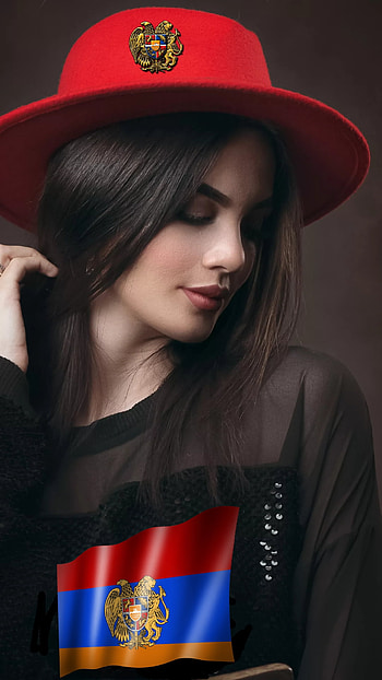 Portrait, armenian-flag, beautiful, hair, beauty, profil, red-hat, hat HD phone wallpaper
