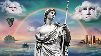 Majestic Greek Statue - Ultra, statue, rainbow, cloud, landscape HD wallpaper