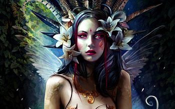 Norn of destiny, blue, wings, art, girl, lily, woman, fairy, bruno wagner, pink, fantasy, flower HD wallpaper