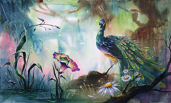 Peacock, paun, art, flower, bird, pasari HD wallpaper