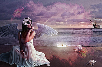 I WILL WAIT, WHITE, DRESS, OCEAN, BEACH, WAVES, FEMALE, SHIP, ANGEL HD wallpaper