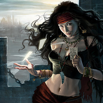 the wheel of fortune, cards, abstract, fantasy, gypsy, girl, beauty HD wallpaper