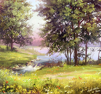 Trees, nature, painting, green HD wallpaper