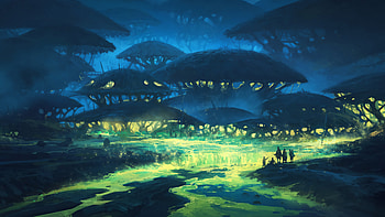 Jellyfish Village , artist, artwork, digital-art, artstation HD wallpaper