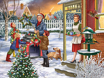 Decking The Dog House, winter, decoration, snow, christmas, painting HD wallpaper