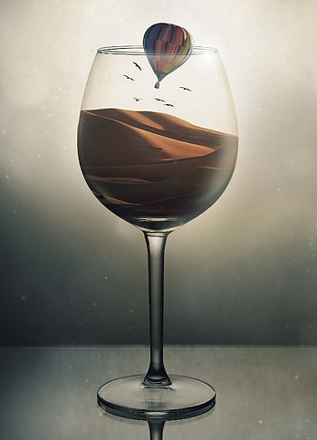 Birds, Sand, Desert, Miscellanea, Miscellaneous, Balloon, Illusion, Wineglass, Goblet HD phone wallpaper