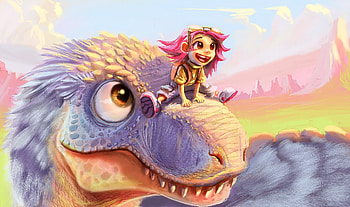 Little Boy Sitting On Dinosaur Nose, artist, artwork, deviantart HD wallpaper