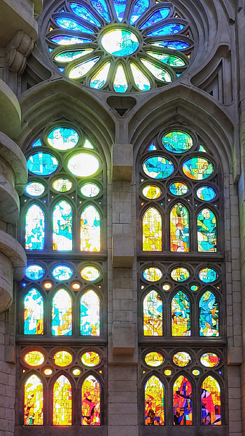 Sagrada Familia, Stained glass windows, Gaudi's vision, Captivating artwork HD phone wallpaper