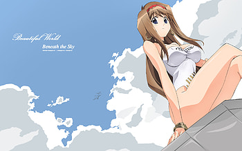 Beautiful World - Beneath the Sky, girl, sky, anime, beach HD wallpaper