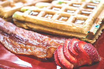 Food, Strawberry, Waffles, Breakfast, Bacon HD wallpaper