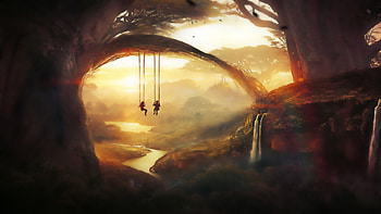 Fantasy, swing, CG, art HD wallpaper