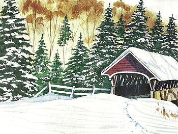 Winter Covered Bridge , winter, architecture, art, landscape, beautiful, artwork, scenery, wide screen, painting, snow, covered bridge, bridge HD wallpaper