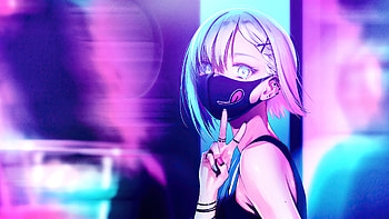 Anime Girl City Lights Neon Face Mask , anime-girl, anime, artist, artwork, digital-art, neon, mask HD wallpaper