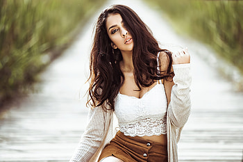 Girl Hair On Face Field , girls, model HD wallpaper