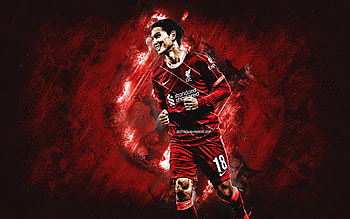 Takumi Minamino, Liverpool FC, portrait, Japanese footballer, red stone background, football, Premier League, grunge art HD wallpaper